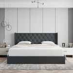 Velets Diva Contemporary Mid-Century Soft Padded Tufted Upholstered Platform Bed with Hydraulic Gas Lift Storage - Wood Slat System & Smart Hydraulic Under-Bed Storage (Dark Gray, King)