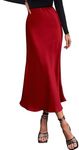 BTFBM 2025 Women Long Satin Summer Fall Skirt Silk Elegant High Waist Cocktail Party Wedding Flared A-Line Midi Skirts(Solid Dark Red, Small)