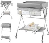 KUB Baby Portable Diaper Changing Table, Foldable Changing Table for Baby with Wheels, Baby Diaper Changing Station with 3-Level Adjustable Height, Portable Changing Table with Large Organizers Grey