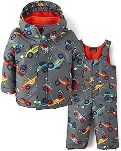 The Children's Place Baby Boys' and Toddler 2 Piece Set Snowsuit, Jacket and Bib Overall Pant, Hot Rods, 3T