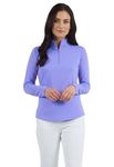 IBKUL Women's Solid Long Sleeve 1/4-zip Mock Neck Shirt, Color: Lavender - Print: Solid, Large