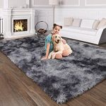 Comarkis Fluffy Black Grey Rugs for Living Room,5x8 Feet,Large Shag Area Rug for Kids Room,Furry Rug,Fuzzy Plush Floor Carpet for Girls Bedroom, Shaggy College Dorm Rug for Boys,Baby Nursery Rug