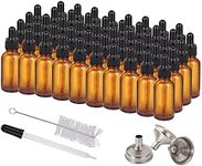 Set of 48 Glass Essential Oil Bottles, 1OZ Essential Oil Dropper Bottle with Dropper, Amber Glass Essential Oil Bottle with Stickers, Dropper, Funnel, Brush for Essential Oil, Lotion, Cleansing Oil