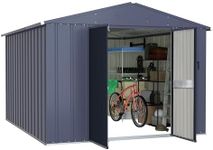 MUPATER 8 x 10 FT Outdoor Storage Shed, Galvanized Metal Garden Tool Shed, Patio Furniture Storage House with Double Slooping Roof, Lockable Door and Vents for Patio and Backyard, Grey