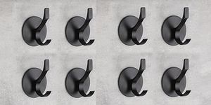 Oslen 8 PS Plastic Self Adhesive Hooks Heavy Duty Shower Hook Waterproof, Black Stick on Hooks for Hanging Coat/Hat/Towel Robe Clothes, Removable Bathroom Adhesive Wall Hooks(Without Drilling)