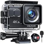 WOLFANG GA100 Action Camera 4K 20MP Waterproof 40M Underwater Camera EIS Stabilization WiFi 170° Wide Angle Helmet Camera (External Microphone, Remote Control, 2 Batteries and Accessory Kit)