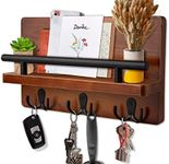 Comfify Natural Pine Wood Key Holder for Wall - Modern Decorative Finish with Metal Key Hooks and Mail Organizer/Sorter Slot - White