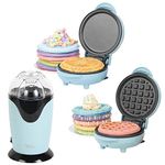 Giles & Posner COMBO-8148 Pastel Treat Set - Dessert Set with Waffle Maker, Electric Popcorn Maker, Mini Snack Maker for Pancakes, Non-Stick Cooking Plates, Easy to Clean, Sweet & Savoury Treats, Blue