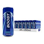 Boost Energy Drink Original Flavour - 24 Pack Drinks with Caffeine, Taurine and Vitamin B | Carbonated Energy Drinks | Gluten Free Vegan Low Calorie Fizzy Drinks Multipack | 24x250ml