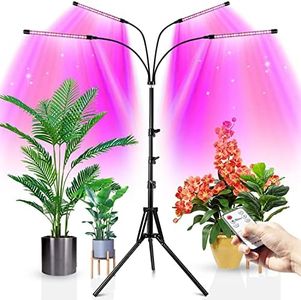 Wolezek Plant Light for Indoor Plants, 4-Head 80 LED Full Spectrum Grow Lights for Seed Starting with 15-61 inches Adjustable Tripod Stand, Red Blue Warm White Floor Grow Lamp with Auto 4/8/12H Timer