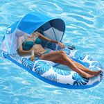 COOLCOOLDEE Pool Lounge Float with Canopy UPF50+,Extra Large Pool Floats for Adults Heavy Duty,Inflatable Lounger Float with Cup Holder & Backrest,Footrest