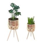 Navaris Rattan-Style Plant Stand Set For House And Outdoor Plants - Weather Resistant Plastic Plant Stands For The Home And Garden - 2 Rattan-Style Plant Stands