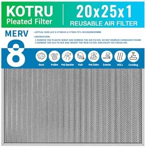 20x25x1 Air Filter, Reusable Air Filter - MERV 8, Washable Aluminum Permanent Electrostatic Filter - Long Service Life - For - Home and Office HVAC, Fireplace Systems (20x25x1)