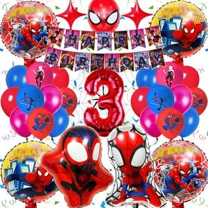 Decoración Cumpleaños Spiderma 3 Años, 32 Piezas Party Deco Globos Spiderma Set, Gozuein Globos Spiderma Cumpleaños 3 Infantil, Decoración Fiesta Cumpleaños Spider Héroe Temática Niños Niñas Set