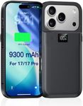 PANDUK 9300mAh Battery Case for iPhone 17 Pro(6.3") - x1.9 Extra Battery Life|Bidirectional USB-C|Easy-Fit Silicone Protection|Wireless Charging|Pass-Through Charging & Data Sync|Digital LED Display