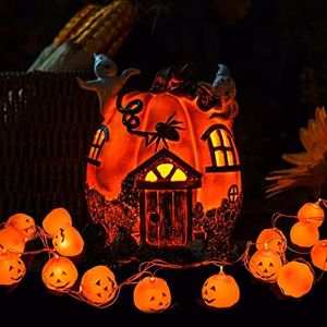 Topadorn Halloween Pumpkin House Figurine with Ghost Halloween Decoration Scary House Ornament Statue with LED Light for Table,Garden,Yard