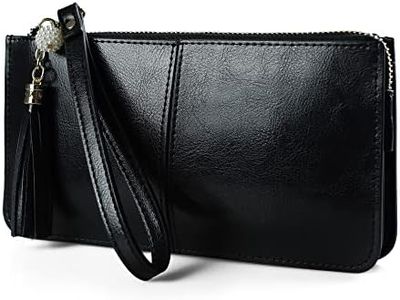 Befen Women's Leather Wristlet Clutch Cell Phone Wallet, Multi Card Organizer Wallet Purse Black Size: Small