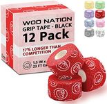 WOD Nation Weightlifting Hook Grip Tape - Bulk 12 Pack (23ft/Roll) Comfortable & Stretchy Athletic Thumb Tape for Weight Lifting, Excercise & Cross Training - Protect Thumb, Wrist & Finger -Red