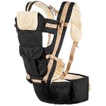 Kidsmate 6-in-1 Baby Carrier Bag with Hip Seat | Adjustable Straps & Padded Support | Multi-Carry Options Perfect for Parents & Ultimate Comfy Carry Bag for Babies 6-18 Months | Max Load 18kg - Black