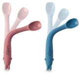 Cubkins Early Feeding Bendable Silicone Spoon Set of 2 for Newborn Babies, Toddlers & Kids | Non-Toxic, Food Safe and BPA Free | Washable and Reusable (Raspberry, Blue Olive)