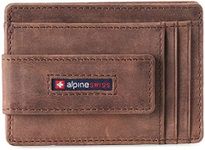 Alpine Swiss Harper Mens RFID Slim Front Pocket Wallet Magnetic Money Clip ID Card Holder Leather Distressed Brown