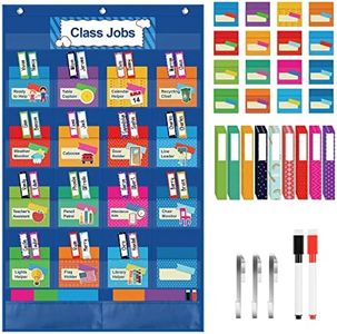 KIKIGOAL Class Jobs Pocket Chart Bulletin Board for School Classroom,Teacher's Helper Classroom Management Educational Pocket Chart (Blue)