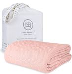 Threadmill Home Linen Herringbone Soft Breathable 100% Cotton Blanket Full/Queen Size English Rose