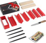 MLRYH Sushi Making Kit Sushi Maker, 14 Pcs Sushi Kit for Beginners Sushi Roller Kit with Sushi Cutting Mold, Knife, Sushi Mats, Chopsticks(Red)