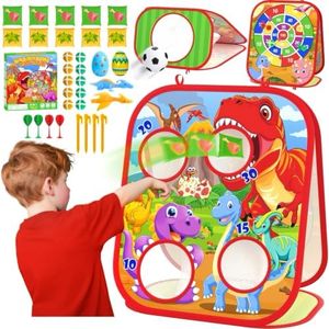 Dino Bean Bag Toss Game Toy for Kids, 6-1 Cornhole Board Outdoor Toys for Toddlers, Christmas Party Supplies Backyard Beach Lawn Party Toss Game Toy for 3 4 5 6 7 8 Year Old Boys Girls Birthday Gifts