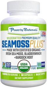 Power By Naturals Sea Moss Plus - USDA Organic Irish Sea Moss Capsules w/Wild Harvested Irish Seamoss, Bladderwrack & Burdock Root Immunity Supplement Sea Moss Pills for Adult 60Ct - 1 Pack