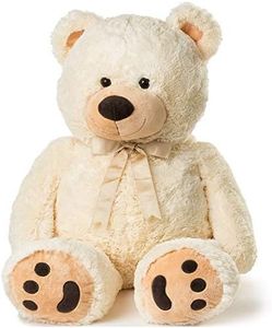 JOON Huge Teddy Bear - 38 Inches, Cream, Fluffy Faux Fur, Ribbon & Bow Signature Footprints- Huggable & Lovable Joy – Ideal Gift for Baby Showers, Loved Ones – Perfect Large Cuddly Plush Toy Companion