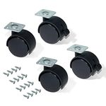 Emuca - Pack of 4 black swivel castors for furniture (2 with brake and 2 without brake) 40mm diameter with fixing plate and ball bearings