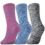 Jormatt 3 Pairs Women Fuzzy Gripper Socks Non Skid Men Thick Cozy Slipper Hospital Socks with Grips,Men shoe size 7-12/Women size 8-13