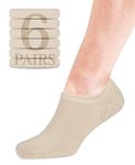 HUGH UGOLI Men Bamboo No Show Socks | Non Slip Invisible Liner Socks | Soft, Thin & Seamless Low Cut Socks | Beige|Shoe Size 8-11| 6 Pairs