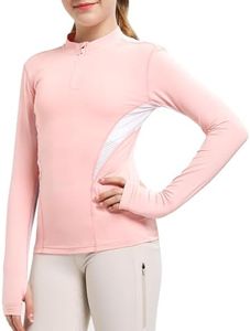 FitsT4 Sports Girls Long Sleeves Shirts Thumbhole English Horse Riding Shirt UPF50 Quick Dry Kids Equestrain Half Zip Jacket Pink Medium