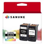 SANUNE 210XL 211XL Ink Cartridge Remanufactured for Canon 210 211 Ink Cartridge Compatible with Canon PIXMA MX410 MX350 MX340 MP495 MP250 Printer (1 Black, 1 Tri-Color)