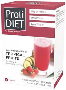 ProtiDIET Tropical Fruits flavored Concentrated High Protein Drink, Fat Free, Low Sugar, Low Sodium Nutritional Drinks to Support an Active Lifestyle - 7 Powder Pouches Per Box