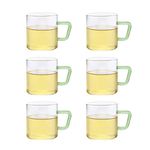 Borosil Vision 6 Pcs Tea n Coffee Borosillicate Glass 190 ml Classic Mug Set with Green Handle | Microwave Safe, Scratch Resistance, Lightweight | for Chai, Green Tea, Milk | Transparent