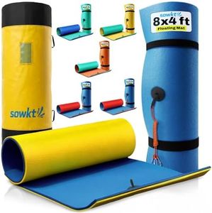 SOWKT Outdoor Floating Mat with Pillow & Storage Bag -8 x 4 feet Foam Floating Water Mat for Lakes & Pools - Swim Mat, Lake Mats for Floating, Floating Pads for Water, Fun for Adults & Kids