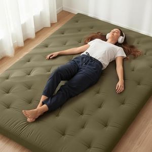 ZonLi Japanese Floor Futon Mattress Queen Size 80"x 60", 100% Cotton Cover 4'' Thicken Tatami Mattress, Foldable Sleeping Pad, Portable Dormitory Tatami Mat, Roll Up Floor Lounger Bed for Adult