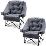EVER ADVANCED 2-in-1 Oversized Camping Chair, Heavy Duty Folding Chair with 6cm Removable Padded Cushion, 180kg Capacity, Cup Holder & Side Pocket for Fishing, Garden, Grey, 2P