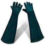 23.6IN Animal Handling Gloves Bite Proof Kevlar Reinforced Leather Padding Dog,Cat Scratch,Bird Handling Falcon Gloves Grabbing,Reptile Squirrel Snake Bite (SP Handing Gloves-DRAK Green)