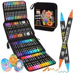 NICETY Acrylic Paint Pens Paint Markers - 60 Colours Dual tip Brush Paint Markers for Rock Painting Stone Wood Glass Ceramic - Fine & Brush Tip Water Based Acrylic Markers for Adults