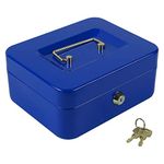 KYODOLED Cash Box with Money Tray,Storage Safe Lock Box with Key,Cash Drawer,7.87"x 6.30"x 3.54" Blue Medium