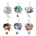 Funwaretech Cute Anime Keychain, 6 Pcs Acrylic Genshin Impact Keyring Kawaii Anime Game Figure Keychains Anime Characters Keyrings，Type G