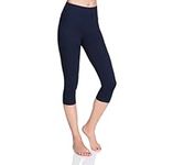 MITAAMI High Waisted 3/4 Lenght Cropped Cotton Pants - Non See Through Capri Leggings Tummy Control Panel Active Pants - Casual Stretchy Sport Gym Yoga Leggings Black 10