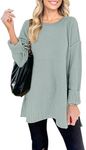 MEROKEETY Women's 2024 Fall Casual Crew Neck Side Split Pullover Sweater Loose Long Sleeve Jumper Top,Sage,M