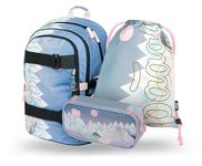 Baagl School Backpack Set Boys Girls 3-Piece School Bag from 3rd Grade, Primary School Satchel with Chest Strap, Ergonomic School Bag (Wednesday Nevermore), Skate Moon, 25 Liter