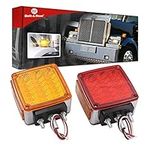 2x Truck Turn Signal Light - Trailer Pedestal light with Amber/Red 39 Square LED Fender Stud Mount Double Face Light for Peterbilt Freightliner Kenworth Mack Western Star (39 LED Double Face Light)