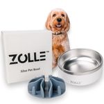 ZOLLE® Heavy Duty Non Slip 2-in-1 Slow Feeder Dog Bowl 32oz | Stainless Steel Insulated Dog Bowl with Insert | Promotes Healthy Digestion | Food & Water Bowl for Dogs